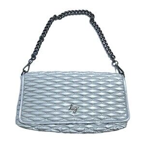 Lug Strut Metallic Quilted Shoulder Bag Chain Strap Metallic Pearl Purse Hobo